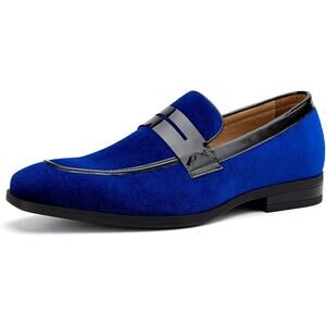 New Jitai Mens Size 10 Blue Velvet Slide On Low Heel Penny Loafer Formal Shoes